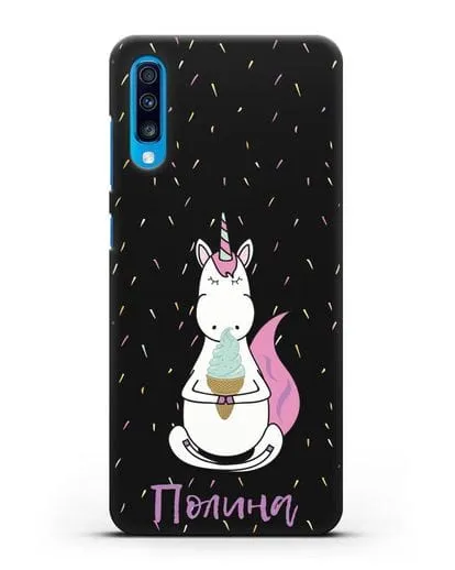 Именной чехол Единорог и мороженое силиконовый для Samsung Galaxy A70 [SM-A705F]