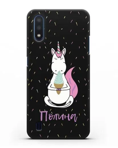 Именной чехол Единорог и мороженое силиконовый для Samsung Galaxy M01 [SM-M015F]