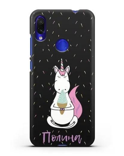 Именной чехол Единорог и мороженое силиконовый для Xiaomi Redmi Note 7