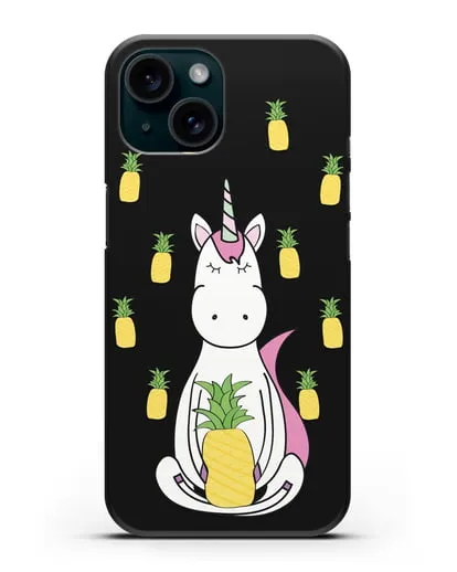 Чехол с рисунком Единорог и ананасы силиконовый для iPhone 15