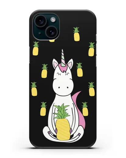 Чехол с рисунком Единорог и ананасы силиконовый для iPhone 15 Plus