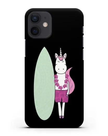 Чехол с рисунком Единорог и доска для виндсерфинга силиконовый для iPhone 12 mini