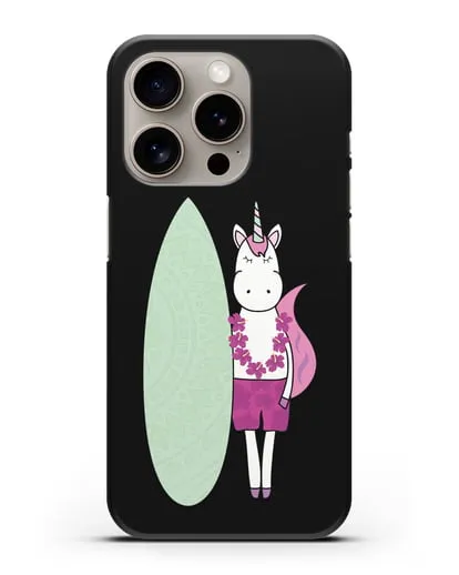 Чехол с рисунком Единорог и доска для виндсерфинга силиконовый для iPhone 15 Pro