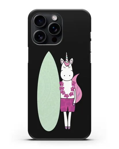 Чехол с рисунком Единорог и доска для виндсерфинга силиконовый для iPhone 15 Pro Max
