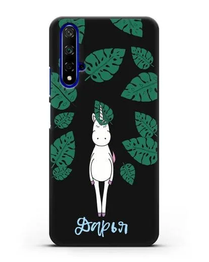 Именной чехол Единорог в тропиках силиконовый для Honor 20
