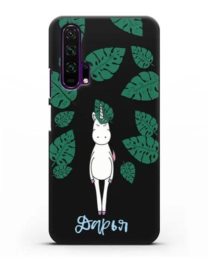 Именной чехол Единорог в тропиках силиконовый для Honor 20 Pro