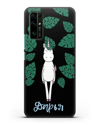 Именной чехол Единорог в тропиках силиконовый для Honor 30