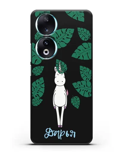 Именной чехол Единорог в тропиках силиконовый для Honor 90