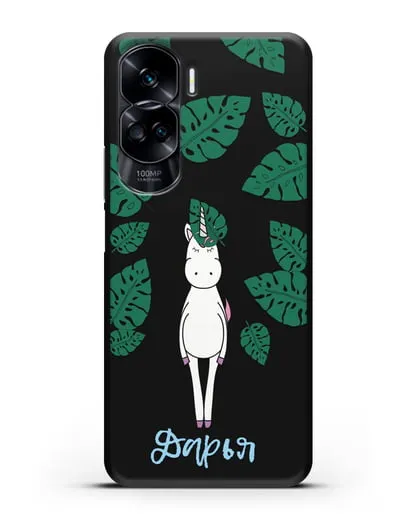 Именной чехол Единорог в тропиках силиконовый для Honor 90 Lite