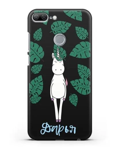 Именной чехол Единорог в тропиках силиконовый для Honor 9 Lite