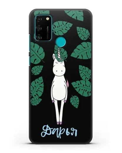 Именной чехол Единорог в тропиках силиконовый для Honor 9A
