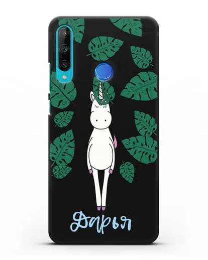 Именной чехол Единорог в тропиках силиконовый для Honor 9C