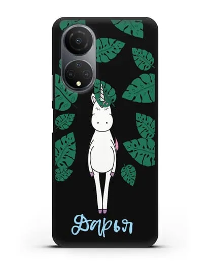 Именной чехол Единорог в тропиках силиконовый для Honor X7