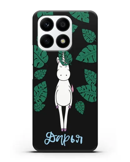 Именной чехол Единорог в тропиках силиконовый для Honor X8a