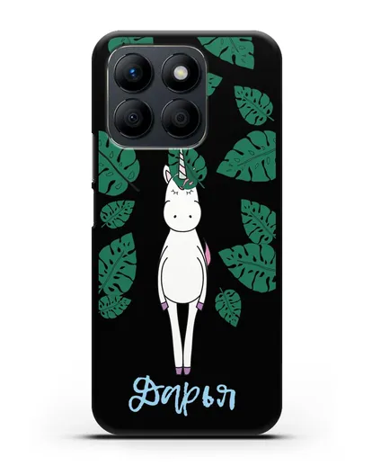 Именной чехол Единорог в тропиках силиконовый для Honor X8b