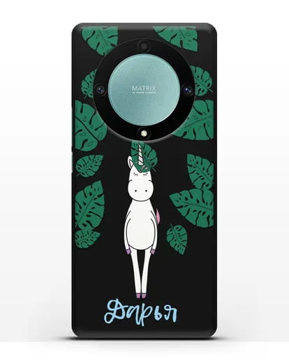 Именной чехол Единорог в тропиках силиконовый для Honor X9a