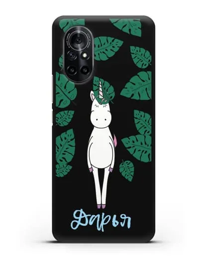 Именной чехол Единорог в тропиках силиконовый для Huawei Nova 8