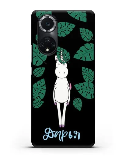 Именной чехол Единорог в тропиках силиконовый для Huawei Nova 9