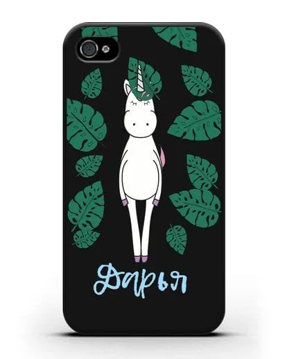 Именной чехол Единорог в тропиках силиконовый для iPhone 4/4s