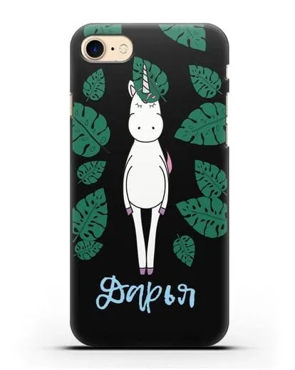 Именной чехол Единорог в тропиках силиконовый для iPhone 7