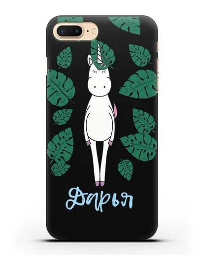 Именной чехол Единорог в тропиках силиконовый для iPhone 8 Plus