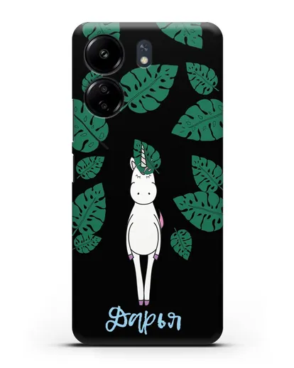 Именной чехол Единорог в тропиках силиконовый для Xiaomi Poco C65