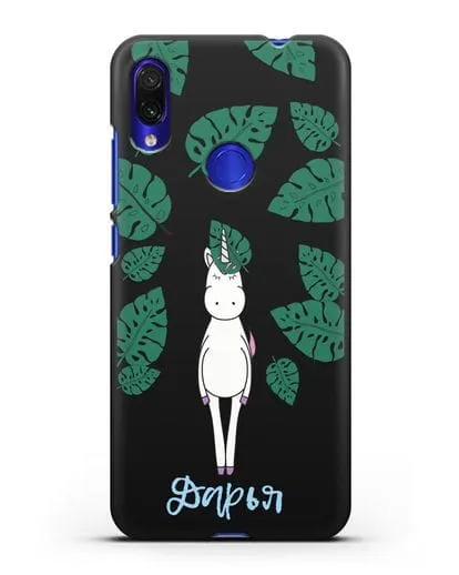 Именной чехол Единорог в тропиках силиконовый для Xiaomi Redmi Note 7