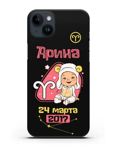 Именной чехол Знак зодиака Овен для девочки силиконовый для iPhone 14 Plus