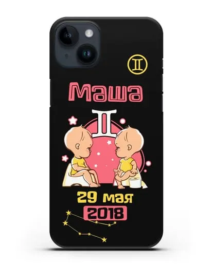 Именной чехол Знак зодиака Близнецы для девочки силиконовый для iPhone 14 Plus