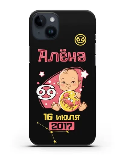 Именной чехол Знак зодиака Рак для девочки силиконовый для iPhone 14 Plus