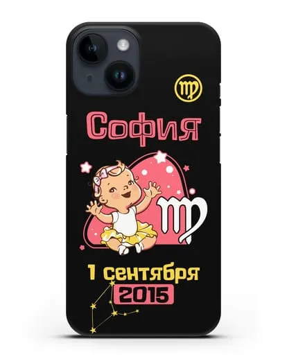 Именной чехол Знак зодиака Дева для девочки силиконовый для iPhone 14