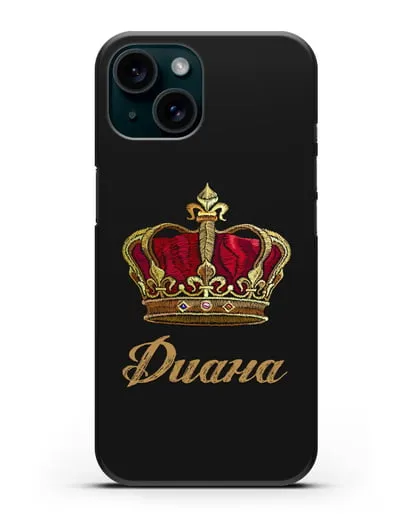 Чехол Красная корона с именем, фамилией силиконовый для iPhone 15
