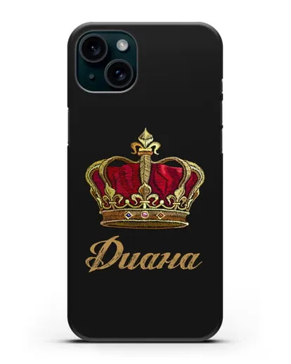 Чехол Красная корона с именем, фамилией силиконовый для iPhone 15 Plus