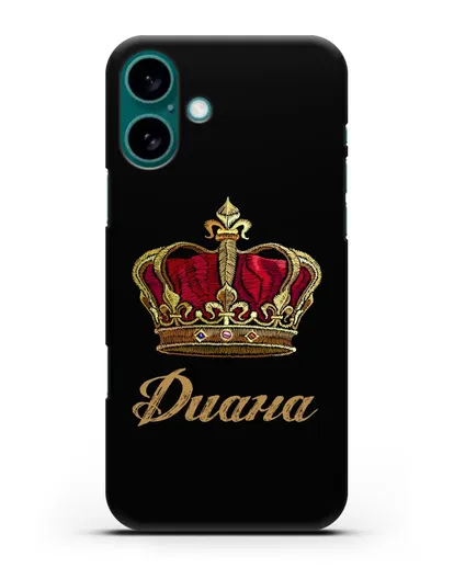 Чехол Красная корона с именем, фамилией силиконовый для iPhone 16 Plus