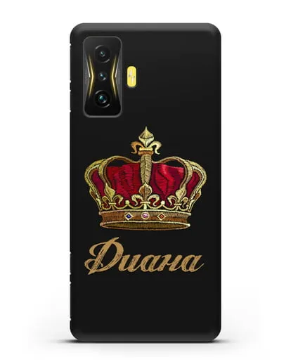 Чехол Красная корона с именем, фамилией силиконовый для Xiaomi Poco F4 GT