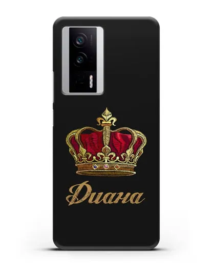 Чехол Красная корона с именем, фамилией силиконовый для Xiaomi Poco F5 Pro