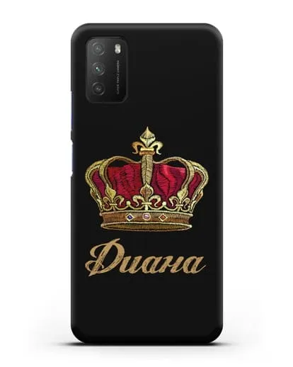 Чехол Красная корона с именем, фамилией силиконовый для Xiaomi Poco M3