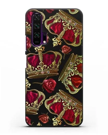 Чехол Золотые короны и красные розы силиконовый для Honor 20 Pro