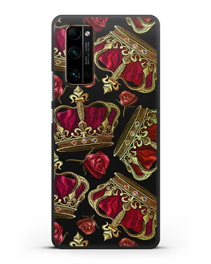 Чехол Золотые короны и красные розы силиконовый для Honor 30 Pro