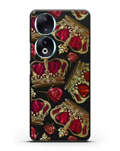 Чехол Золотые короны и красные розы силиконовый для Honor 90