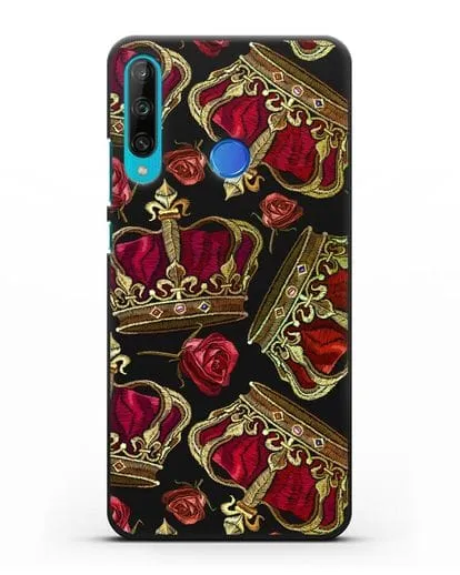 Чехол Золотые короны и красные розы силиконовый для Honor 9C