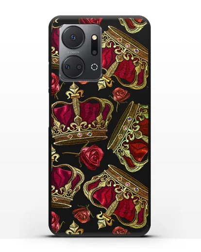 Чехол Золотые короны и красные розы силиконовый для Honor X7a