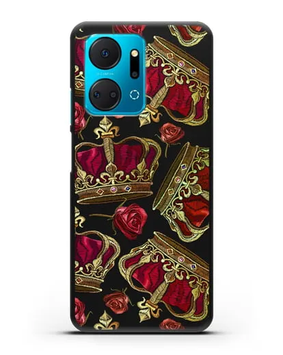 Чехол Золотые короны и красные розы силиконовый для Honor X7a Plus