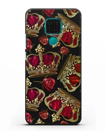 Чехол Золотые короны и красные розы силиконовый для Huawei Mate 30 Lite
