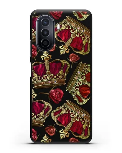 Чехол Золотые короны и красные розы силиконовый для Huawei Nova Y70