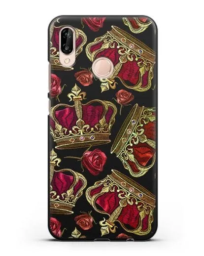 Чехол Золотые короны и красные розы силиконовый для Huawei P20 Lite