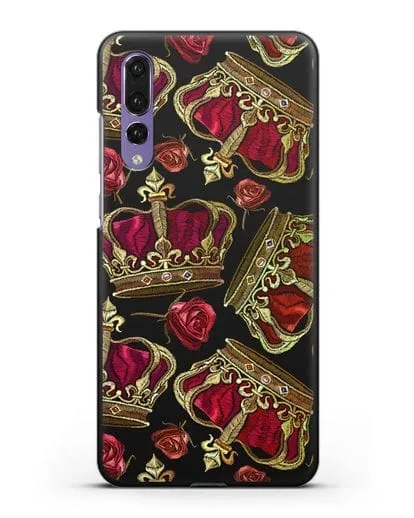 Чехол Золотые короны и красные розы силиконовый для Huawei P20 Pro