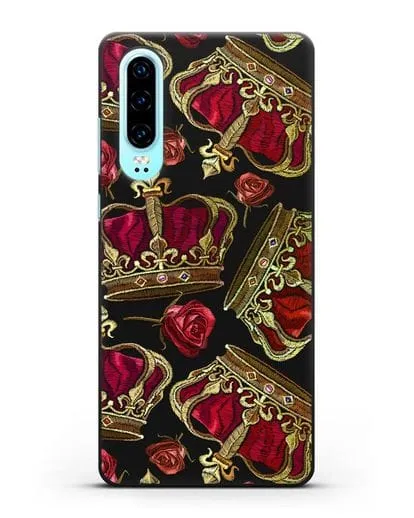 Чехол Золотые короны и красные розы силиконовый для Huawei P30