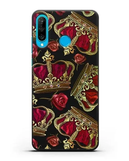 Чехол Золотые короны и красные розы силиконовый для Huawei P30 Lite