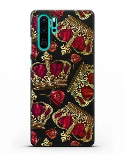 Чехол Золотые короны и красные розы силиконовый для Huawei P30 Pro